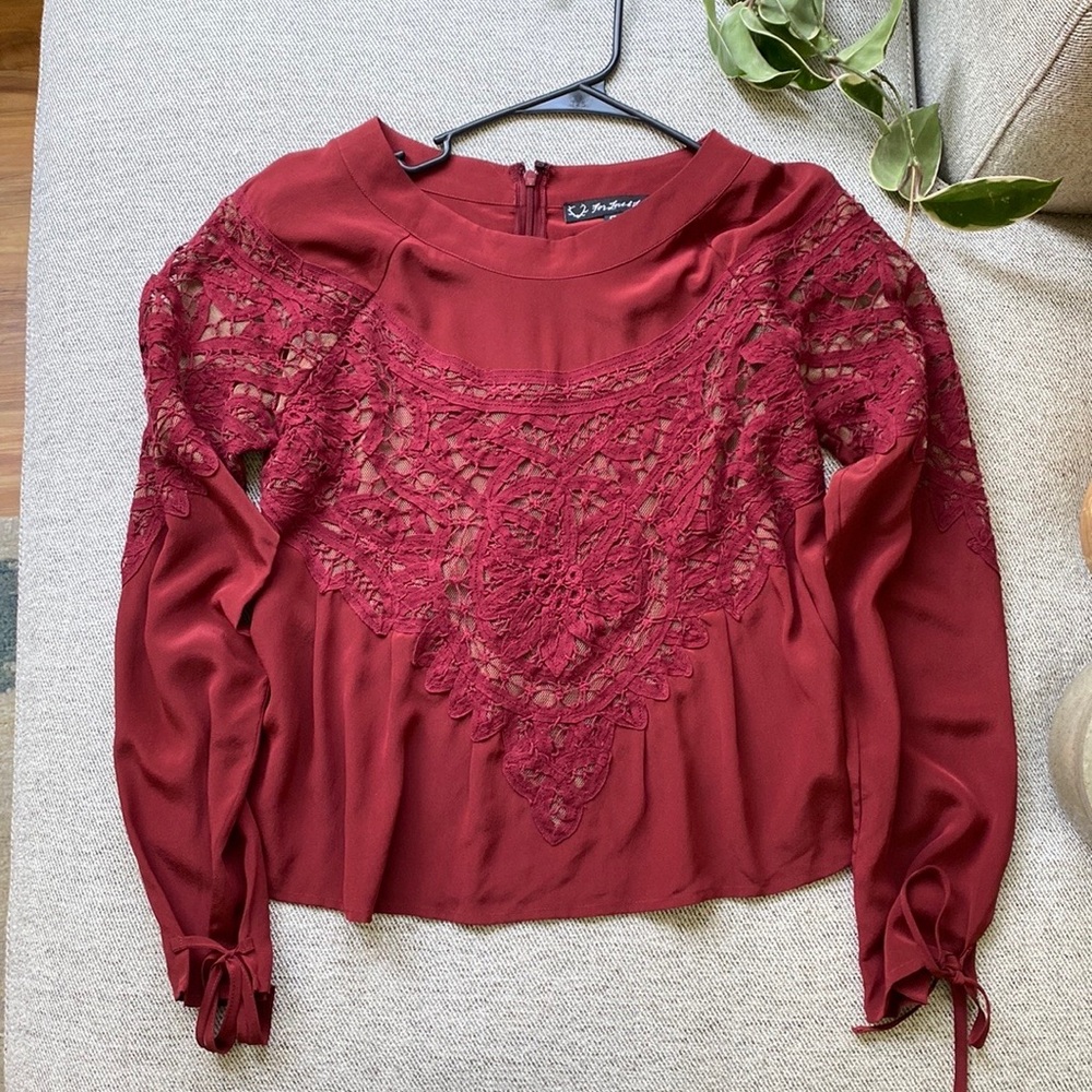 For Love & Lemons Merlot Silk Blouse S